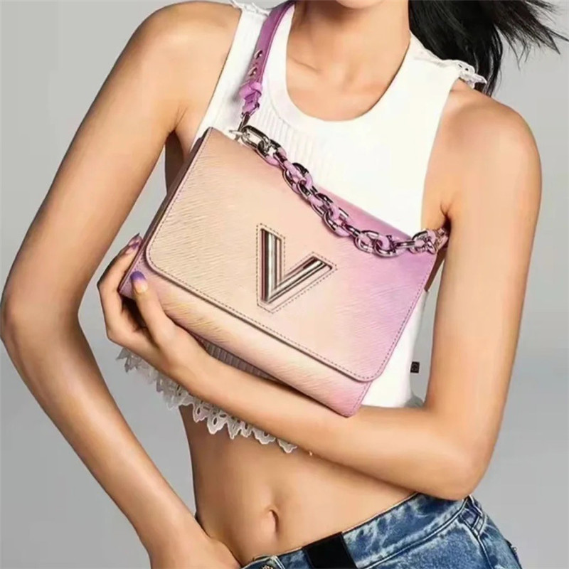 

22ss Women Handbags Pochette Luxurys Designers Shoulder Bags For Woman Twist Denim Handbag Womens Gradient Cross Body Purses Tote Bag Wallet, Pink+box