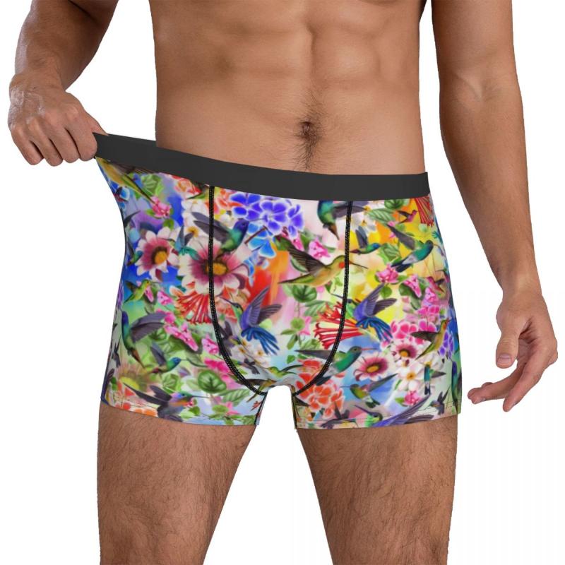 

Underpants Colorful Birds Underwear Hummingbirds And Flowers Classic Panties Print Boxer Brief Pouch Men' Plus Size BoxershortsUnderpan, 19