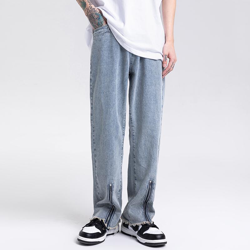 

Men' Jeans Fashion Men' Trousers Zipper Slit Design Ins High Street Style Oh Send Straight Wide Leg Large Size Pants -2XLMen, Blue