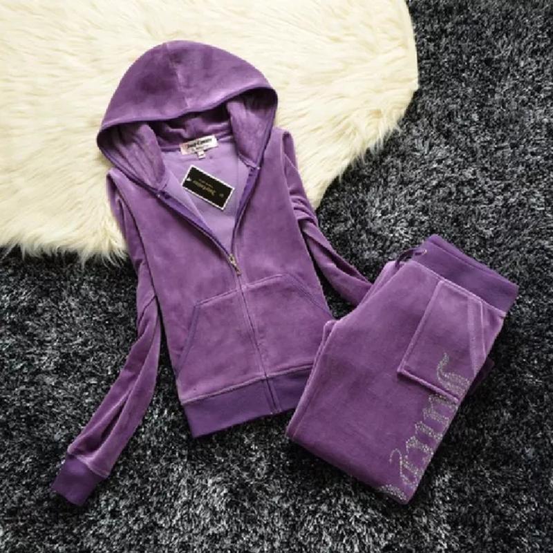 Women's Two Piece Pants YICIYA Juicy Apple Velour Tracksuit Woman Winter Velvet Set With Diamante Rhinestone Jogging Suits For Women