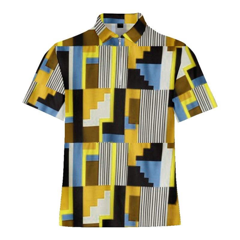 

Men's Casual Shirts Vertical Stitching Print Fashion Men's Short Sleeve Shirt Lapel Zipper Design Large Size -5Men's Men'sMen's