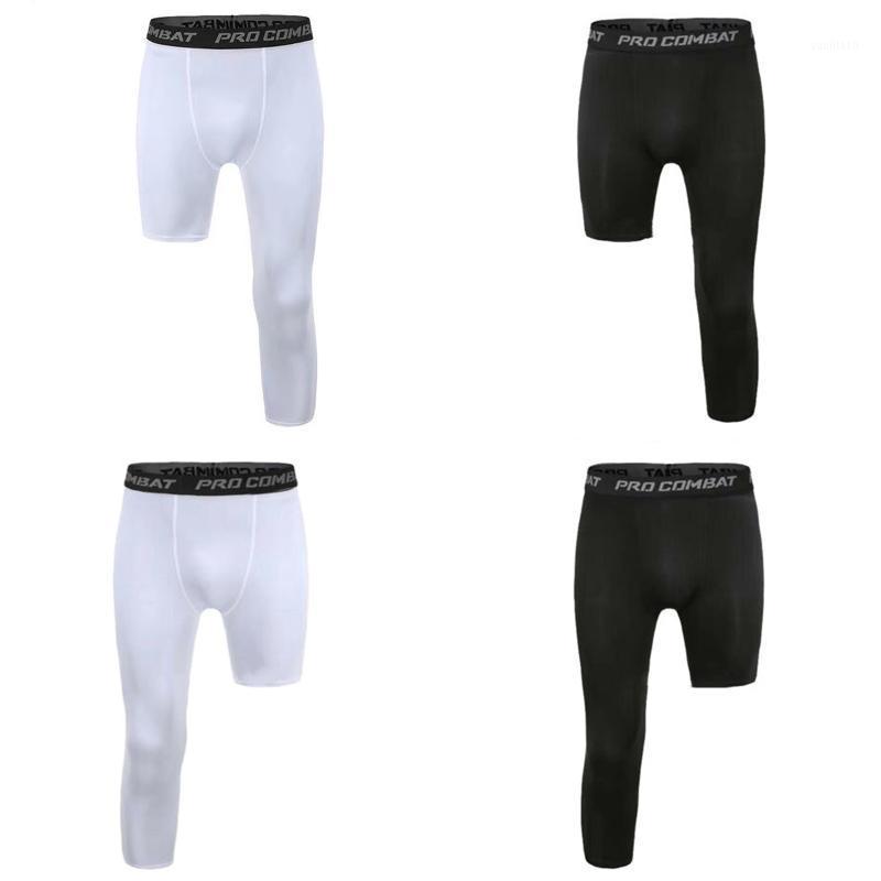 

Men's Pants Men One Leg Compression 3/4 Capri Tights Athletic Basketball Base Layer, White -l xl