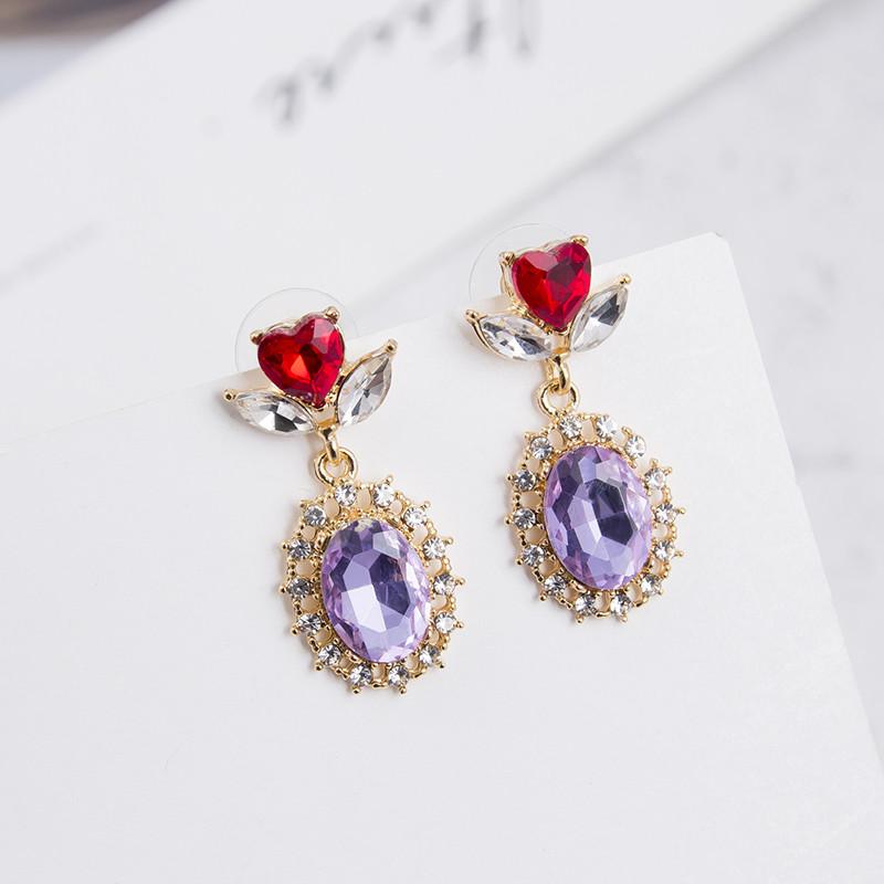

Dangle & Chandelier Korean Baroque Style Red Rhinestone Love Heart Leaf Drop Earrings Luxury Purple Crystal Pendientes For Women Party Jewel
