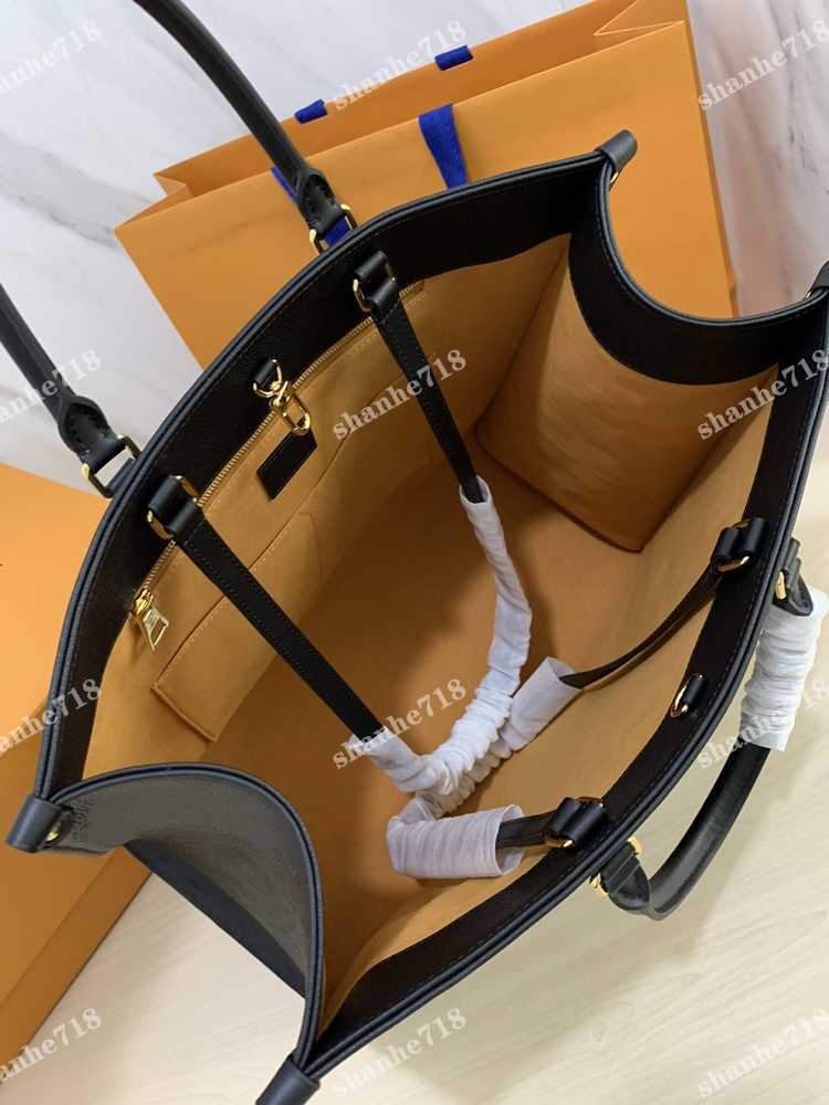 

7A Level MM size Onthego Totes Cowhide Black Emboss Large Shopping Bag Handbags Women Shoulder Crossbody Bags Designer Trend Lady Purses V69, Add box + dust bag
