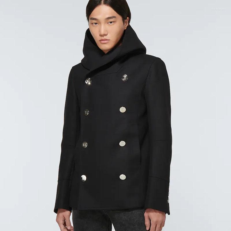 

Men' Wool & Blends Blend Hooded Top 2022 Autumn Winter Fashion Large British Short Cashmere Coat Viol22, Black