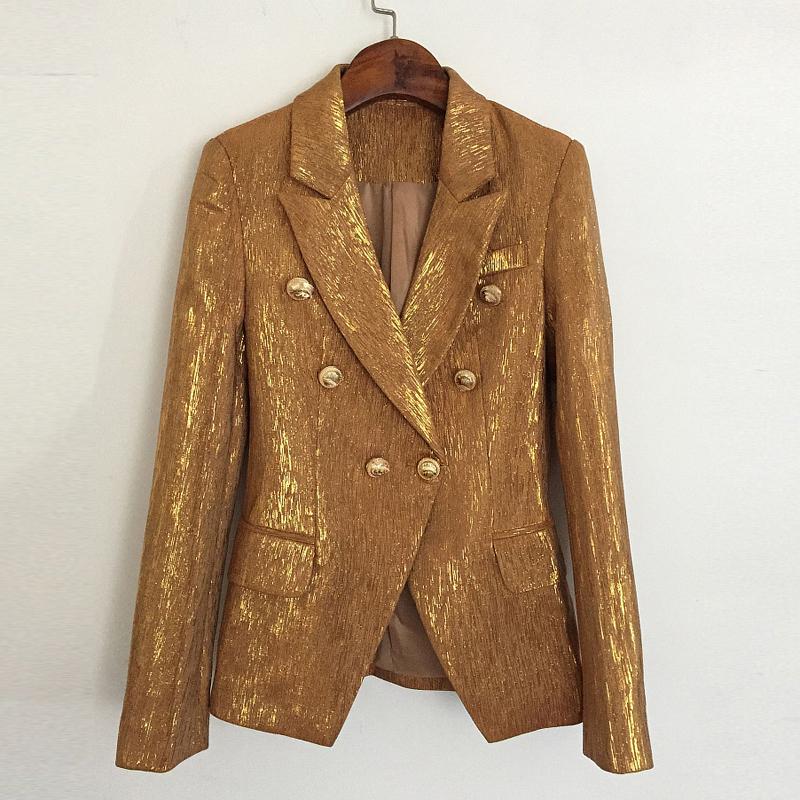 

Women' Jackets Red RoosaRosee Top Quality Spring Autumn 2022 Women Long Sleeve Turn-down Collar Double Breasted Shining Golen Overcoat Outw, Color