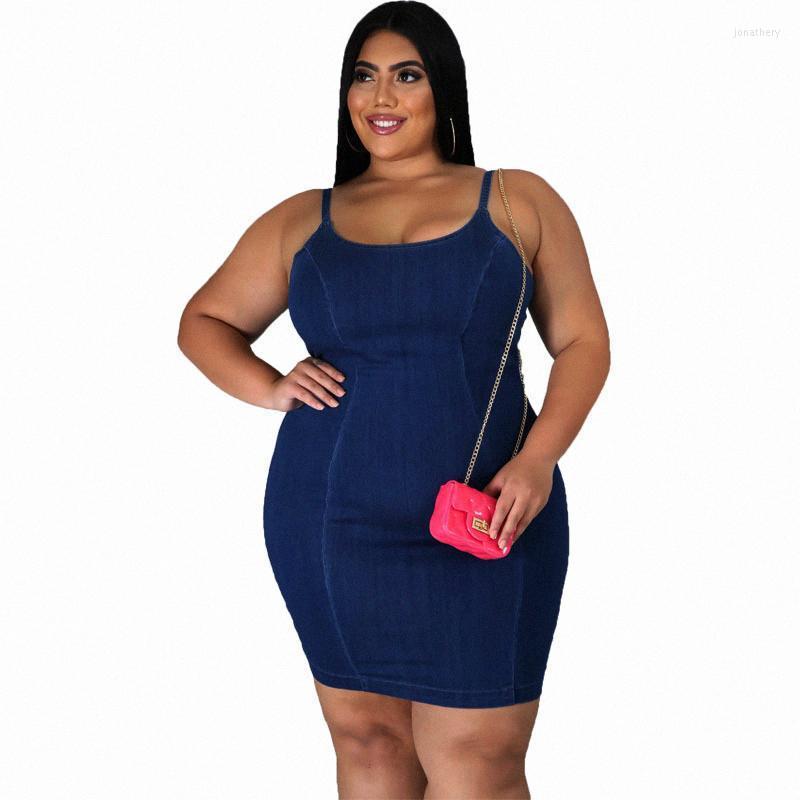 

Plus Size Dresses Sexy Jeans Slip Dress For Women Summer Clothing Streetwear Sleeveless Mini Wholesale Drop Jona22, Blue