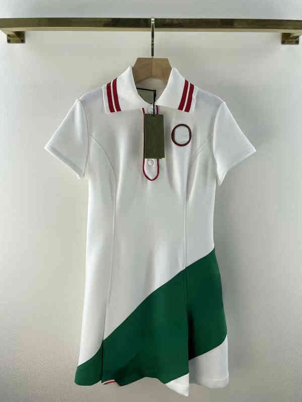 summer new polo collar contrast loose A-line knit dress