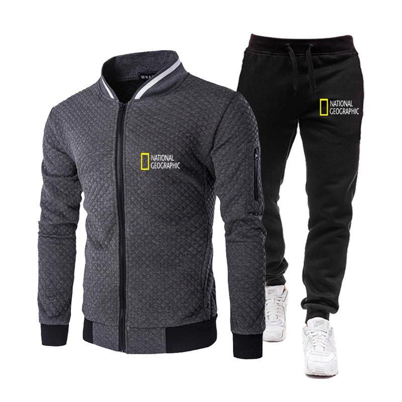 

Men's Tracksuits Sportswear Fashion Hoodie Set Zipper Sweater + Sweatpants Spring And Autumn Pullover, Gray