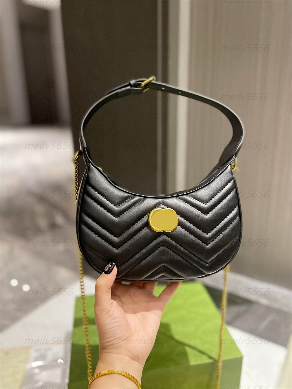 

Highquality luxury handbag bags luxury leather boutique shoulder bag half moon shape Mini Handbags, Black