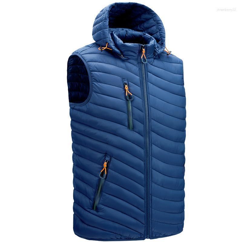 

Men's Vests 2022 Removable Hat Vest Simple Solid Color Warm Zipper Mens Jackets And Coats Winter Fashion Comfortable Men 4XL Stra22, Black