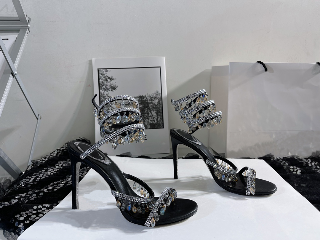 

Rene Caovillas Pumps Sandals Designer Margot Chandelier Jewel Sandal Women Elegant Crystal Snake Cleo Ankle Fashion High Heels Sandal Size 35-40, Customize