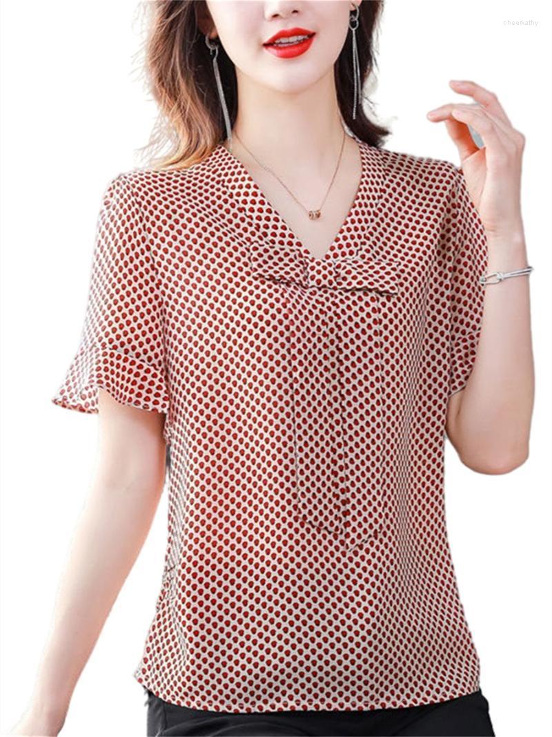 

Women's Blouses & Shirts Women Spring Summer Lady Fashion Casual Short Sleeve Bow Tie Collar Polka Dots Blusas Tops WY0640Women's Chee22, Green