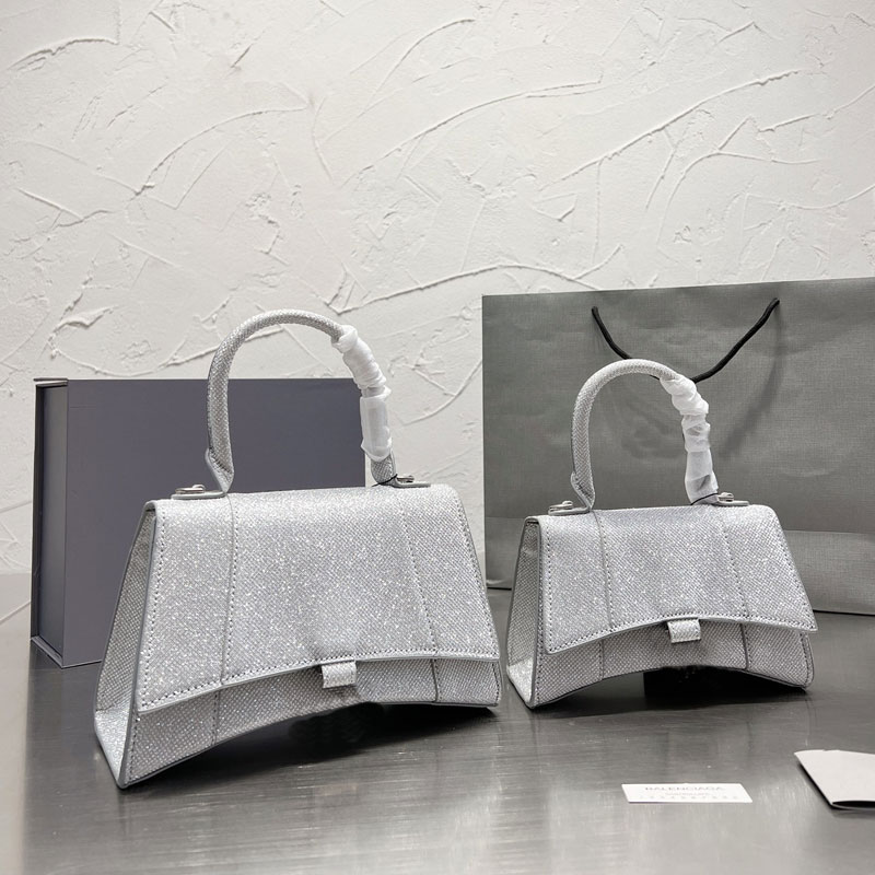 

Shimmer Hourglass Bag Glitter Crossbody Crescent Bag Women Hobo Handbags Purses Handbag Real Genuine Leather Ladies Shoulder Bags Wallets Pouch High Quality, Box