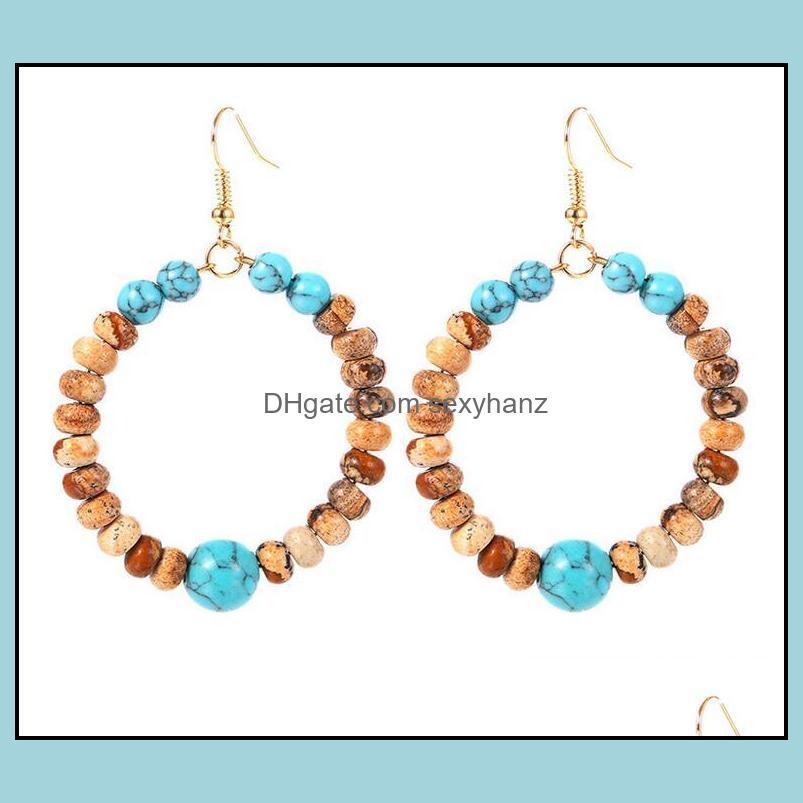 

Dangle Chandelier Earrings Jewelry Natural Stone Beads Round Wrapped Hoop For Women Fashion Gold Color Circle Creole Earring Boho Ear Gift