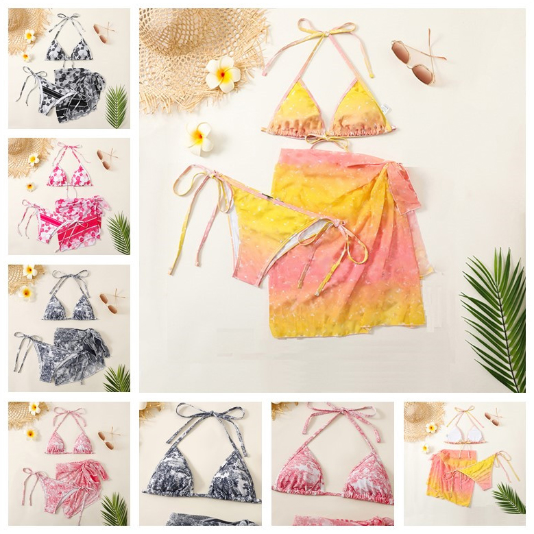 

Bikini Three Sets Womens Swimwear Letter Print Women Swimsuit Shawl Textile Travel Beach Ladies Swim Wear, Please contact me real pictures