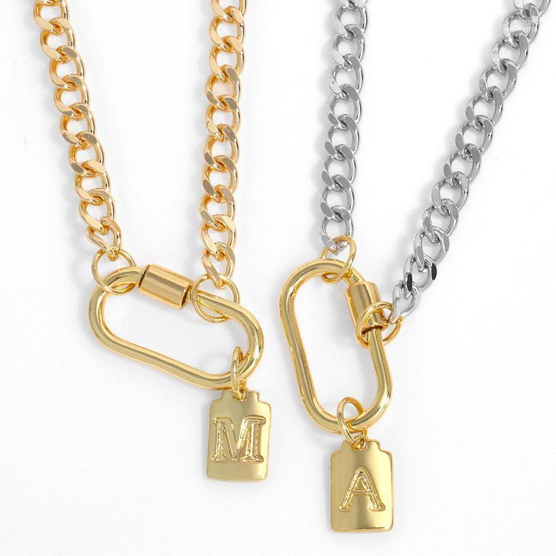 

Pendant Necklaces FLOLA Gold Cuban Chain Polish 26 A-Z Initial Letter Necklace Curb Carabiner Clasps Choker DIY Punk Jewelry Nkes36 Gord22