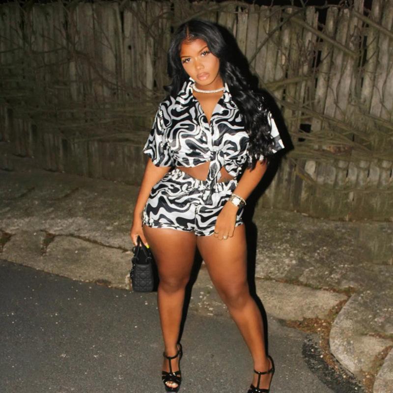 

Women' Tracksuits Summer Women 2 Two Piece Sets Beach Rave Outfits Crop Top Baggy Shorts Printed Matching SetsWomen, Black