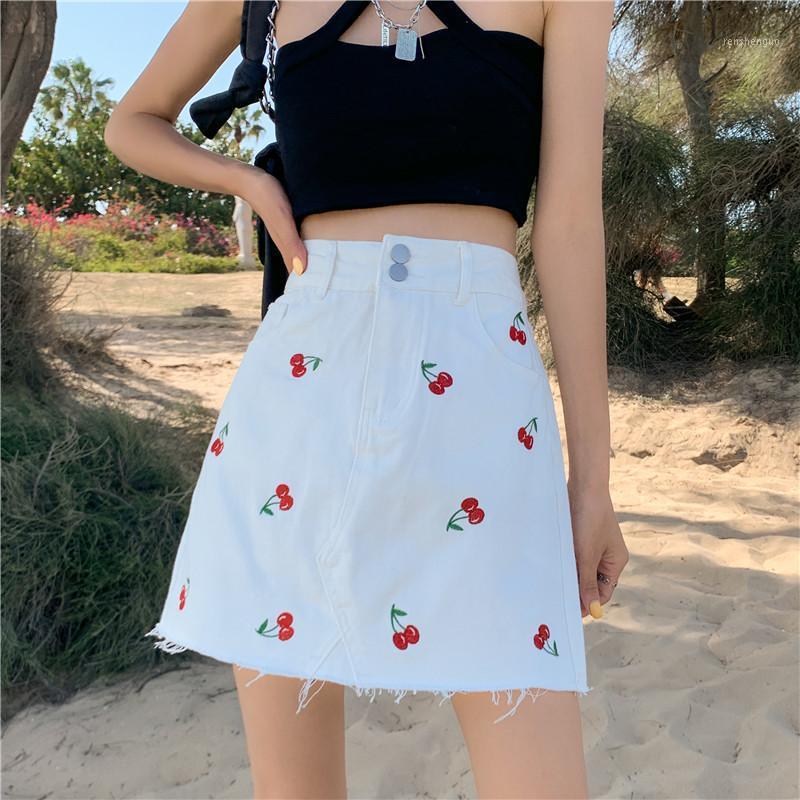 

Skirts HziriP Summer Elegant All-Match Chic Fashion Embroidered Denim Ladies 2022 Loose Thin Casual Gentle Sweet A-Line Skirt, White