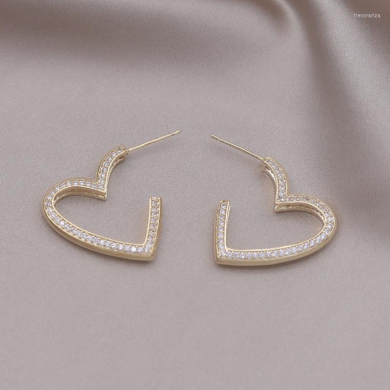 

Hoop Earrings & Huggie Korea Design Fashion Jewelry Sweet Notched Love Zircon 14K Gold Plated Elegant Women's Work AccessoriesHoop