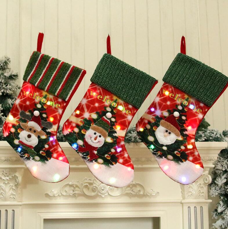 

Christmas decoration Candy stockings Grey Xmas Tree Pendant Large Christmas-stocking with lights Kids Xmas-Gift Bag C0520210