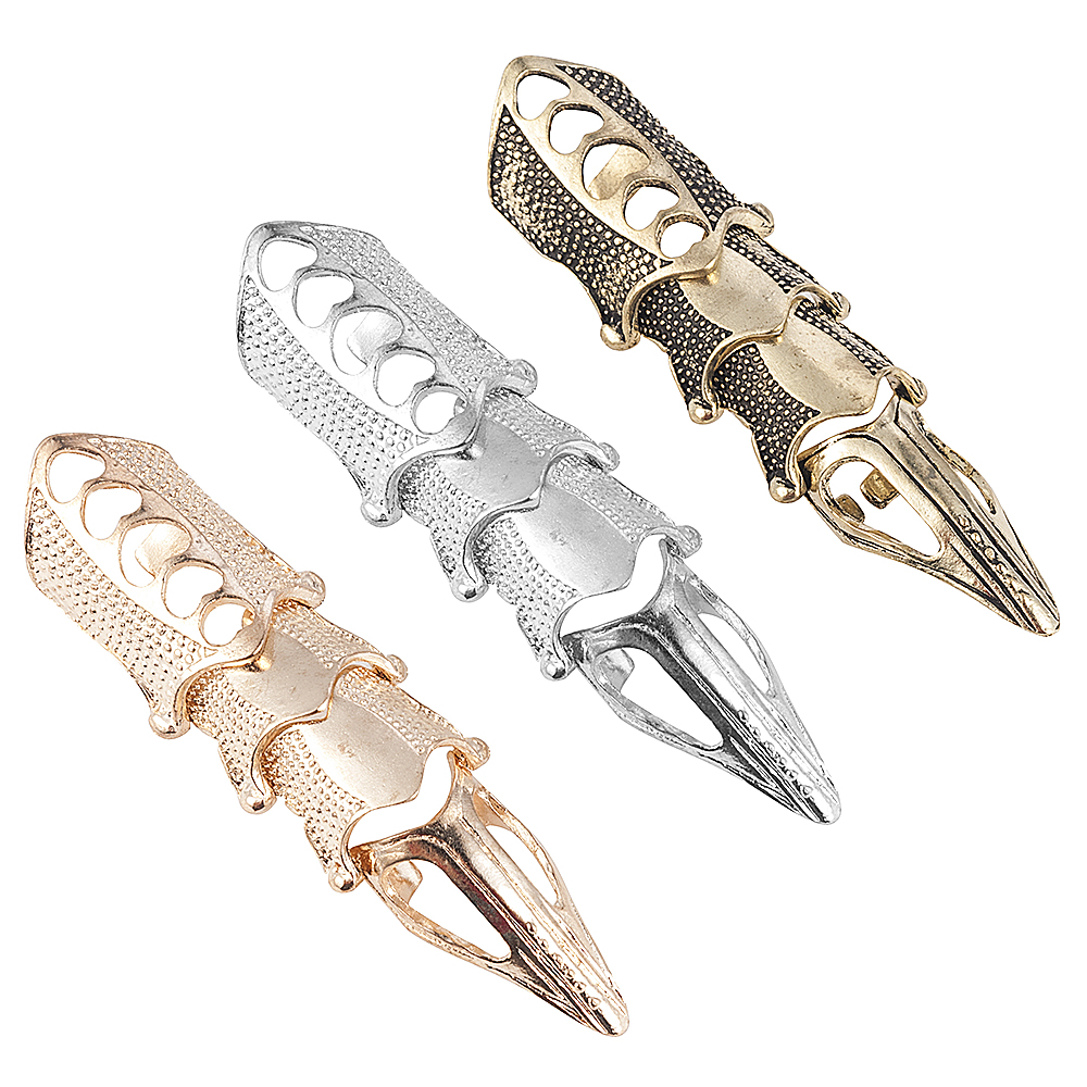 

2022 NEW Cool Boys Punk Gothic Rock Scroll Joint Armor Knuckle Metal Full Finger Ring Gold Cospaly DIY Ring Halloween decoration