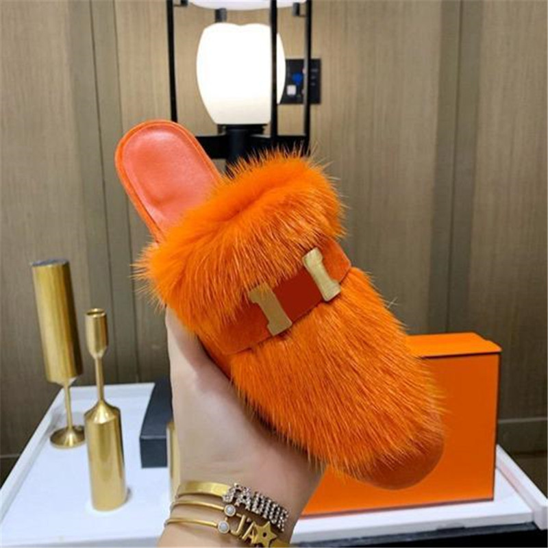 

Fashion-Autumn Wool Top Mink Hair Shoes Fashion leisure Winter Plush Slippers Indoor Hotle Warm Fox Fur Sandals For Women Slides quality
