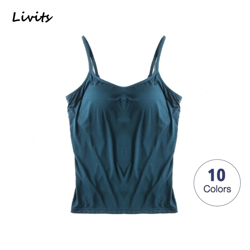 

Women Tank-Top With Chest Pad Stretchable Push Up Tops Camisoles Tube Vest Sleeveless Sexy Casual Korean SA1200 220318, Brown