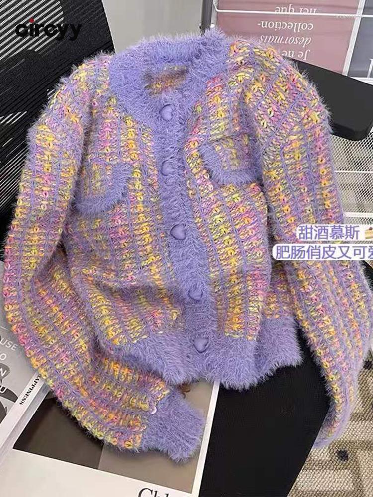 

Women's Knits & Tees Women Cardigan Knitted Sweater Spring Autumn 2022 Heart Button Korean Fashion Single Breasted Sweet Patchwork Coat Clot, Photo color