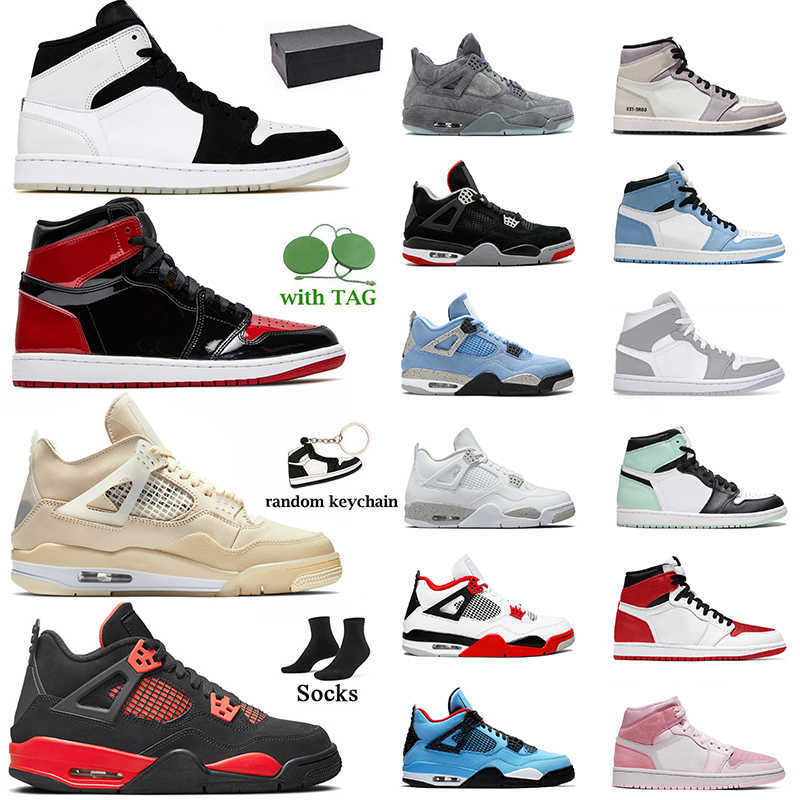 

High OG 1 1s Diamond Shorts Patent Bred Jumpman 4 4s Basketball Shoes Sail 2022 Red Thunder Infrared Women Mens Trainers White Oreo Sneakers, D22 dark mocha 36-47