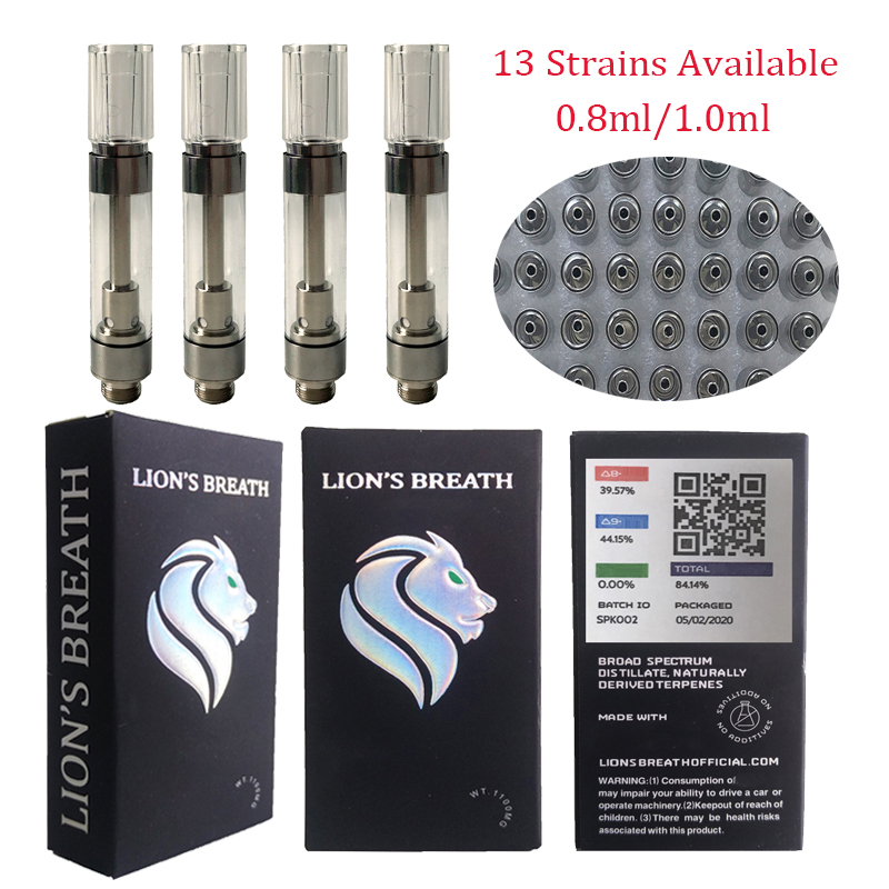 

Lions Breath Atomizers Ceramic Vape Cartridges Packaging 510 Thread E Cigarettes 0.8ML 1.0ML Empty Vapes Pen Carts Thick Oil Vaporizers