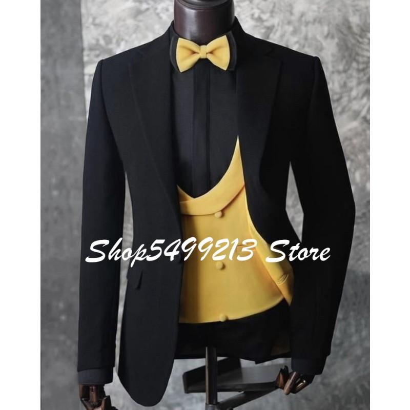 

Men's Suits & Blazers Black Jacket Pant Yellow Vest Custom Made Slim Fit Men 3 Pieces Notch Lapel With One Button Groom Tuxedos Wedding Set, Beige