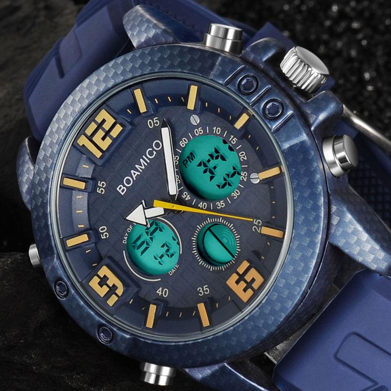 

Wristwatches Mens Watches Top Chronograph Blue Men Watch Quatz Digital Led Sport Male Clock Man Waterproof WristwatchWristwatches, Blue with box