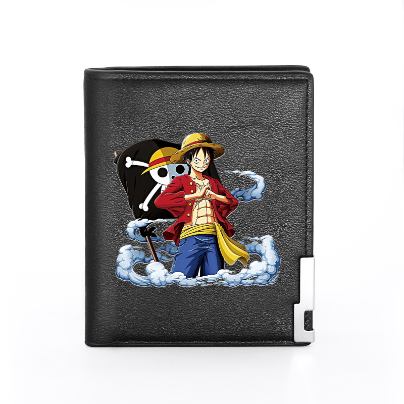 

Men Women Leather Wallet ONE PIECE Monkey D. Luffy Cover Billfold Slim Credit Card/ID Holders Inserts Money Bag Short Purses, Bg1163-brown