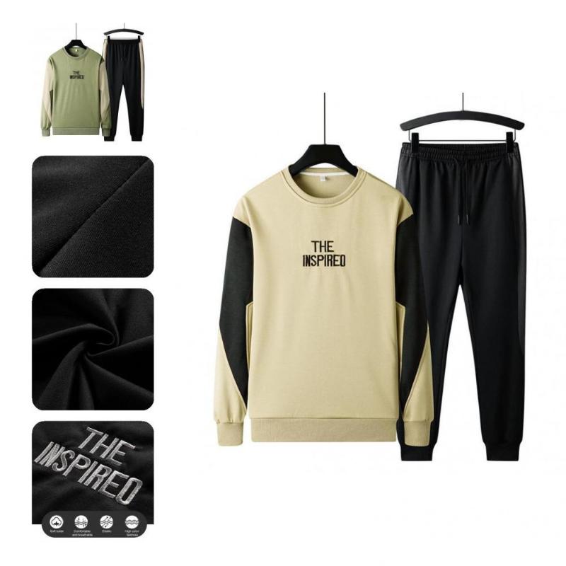

Men's Tracksuits Letter 2 Pcs/Set Great Long Pants Br O Neck Sweatshirt Suit Breathable For School, Khaki