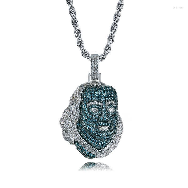 

Pendant Necklaces Hip Hop Green CZ Stone Paved Bling Iced Out Franklin Avatar Character Pendants Necklace For Men Rapper Jewelry GiftsPendan