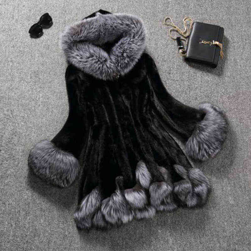 

Faux Fur Coat Women 2022 Autumn Winter Mink Fur Coat Add Thick Hooded Faux OverCoat Women Female Outerwear 6XL C71 T220810, White