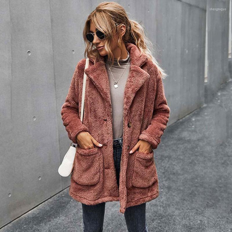 

Women' Fur & Faux 2022 Autumn Coat Women Teddy Ladies Fluffy Winter Long Sleeve Plush Warm Jacket Female, Red