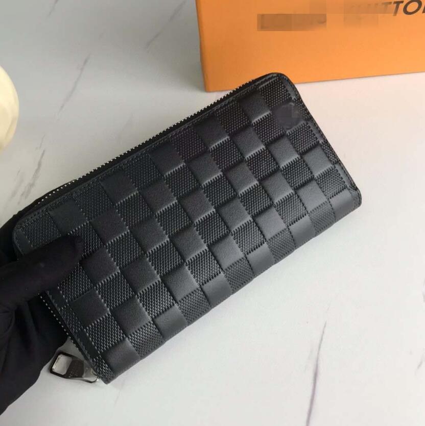

Designer Embossed Lattice Unisex Wallet Lager-Capacity Multi-Card Slots Long Clutch Bags Cassual Mens Card Holders Coin Purses Zipper Wallets Brand Women Purse, Black