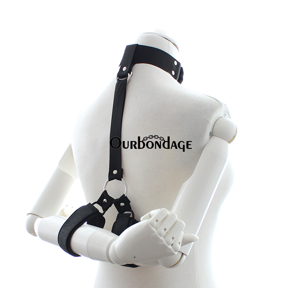 

Ourbondage Nylon Harness Adjustable Bondage Restraints Back Chain Handcuffs Link Collar Armbinder For Adult sexy Party Toy Fetish