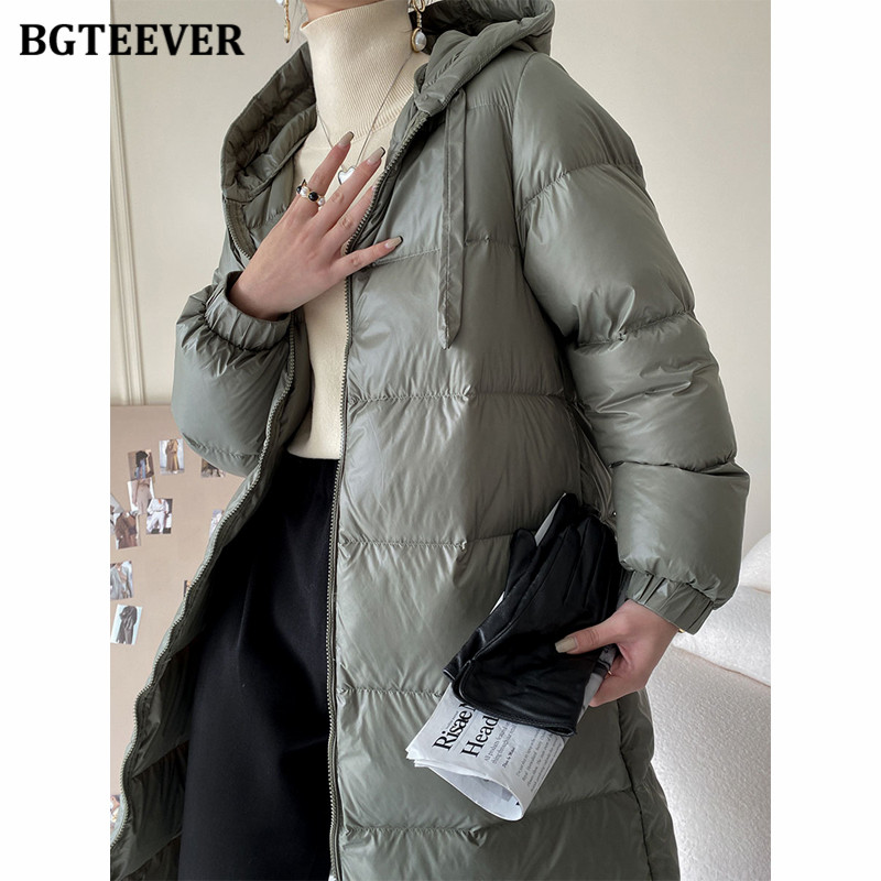 

Loose Hooded White Duck Down Long Down Jacket Casual Winter Warm Women Down Coat 2021, Black