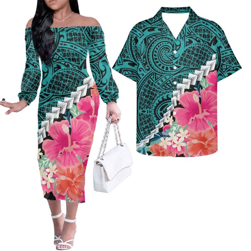 Casual Dresses Hycool Women Dress Shirt Set Hawaiian Flower Samoan Tribal Pattern Midi For Woman Sexy Club Clothing SummerCasual-image-785388643