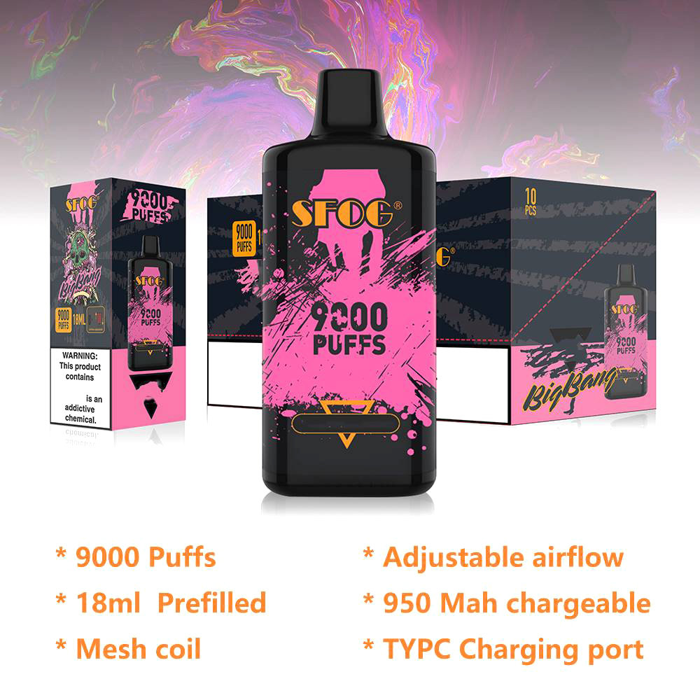 

SFOG big bang 9000 puffs disposable e cigarette kit mesh coil vape puff Prefilled pod 18ml rechargeable box vapor pen vs BC 5000 RandM tornado infinity 7000 10000