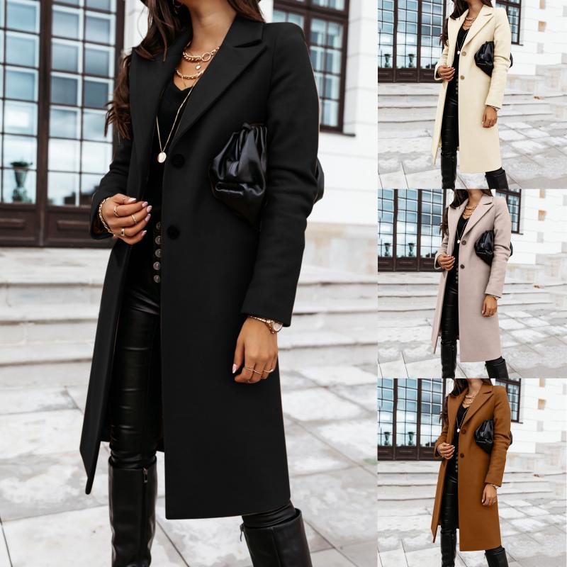 

Women' Jackets Womens Winter Lapel Button Long Trench Coat Jacket Ladies Overcoat OutwearWomen, Black