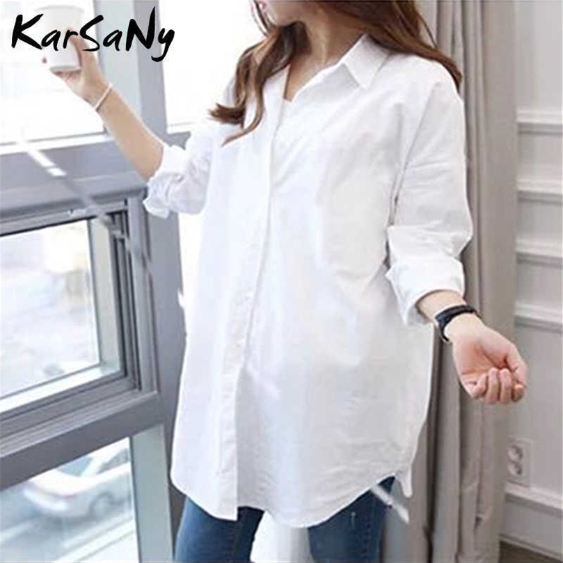 

Women' White Shirt Oversize Cotton Femme Tops Plus Size 5XL Long Shirts For Women White Blouse Spring Long Sleeve Tunic 210721