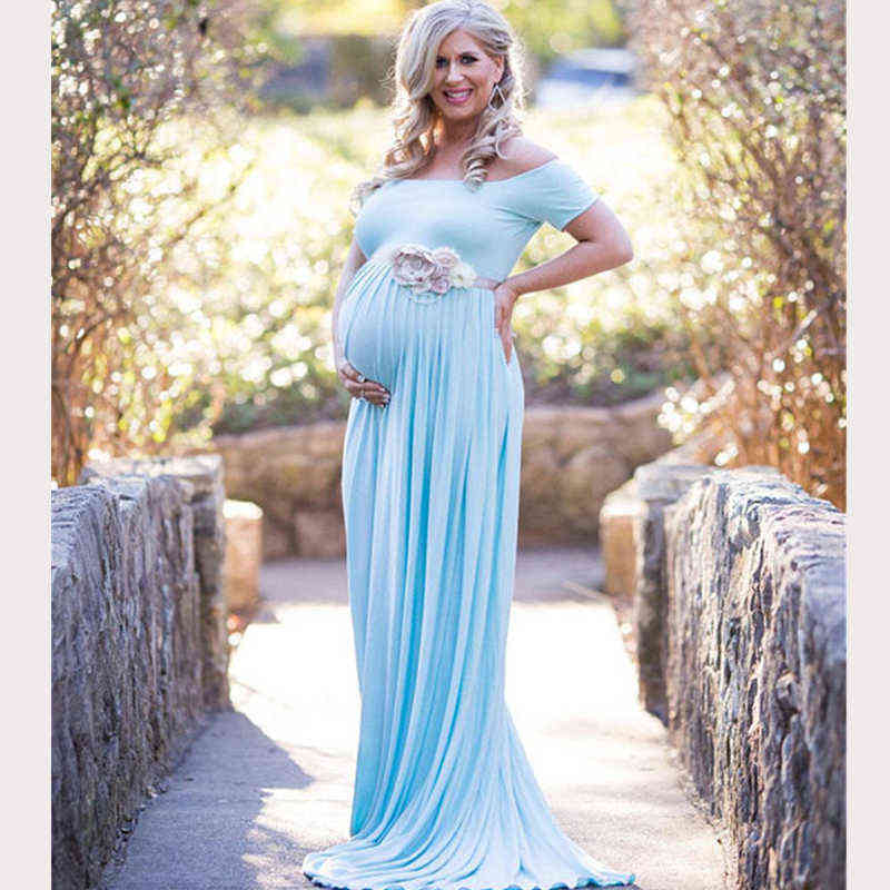 

New Maternity Dresses Photography Props Cotton pure Maternity Long Dress maxi dress Clothes for Pregnant women No Belt G220418, Green