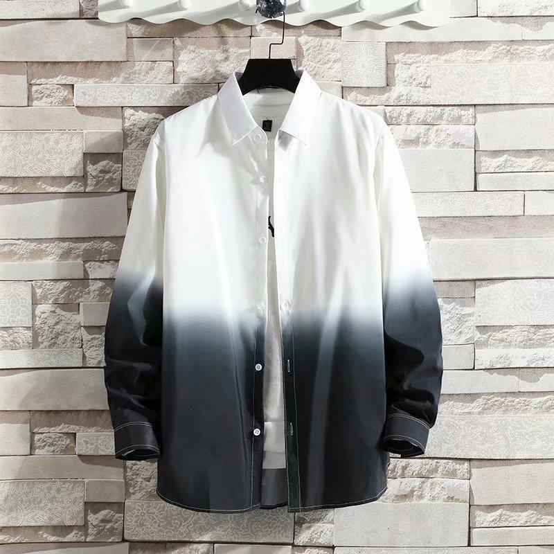 

Spring And Summer Jacket Gradient Coat Men' Long Sleeve Shirt Youth Tie-dyed Cardigan Lovers Japanese Trend Korean Casual Shirts, Gray