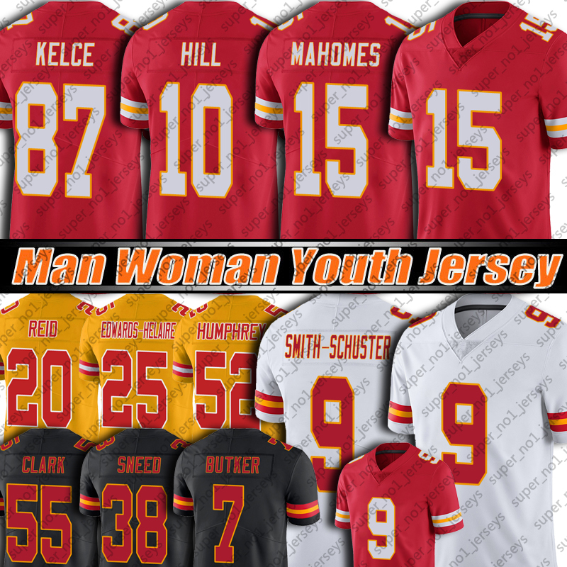 

15 Patrick Mahomes Travis Kelce Jersey Football JuJu Smith Schuster Creed Humphrey Chris Jones Jerseys Chiefes Edwards Helaire Bolton McDuffie Butker Thornhill, Man custom jersey (qz)