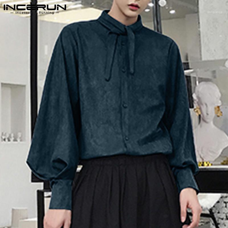 

Men' Casual Shirts INCERUN 2022 Autumn Catwalk Bow Tie Decoration Alternative Lantern Sleeve Design Niche Shirt Long-sleeve -5XL, Beige