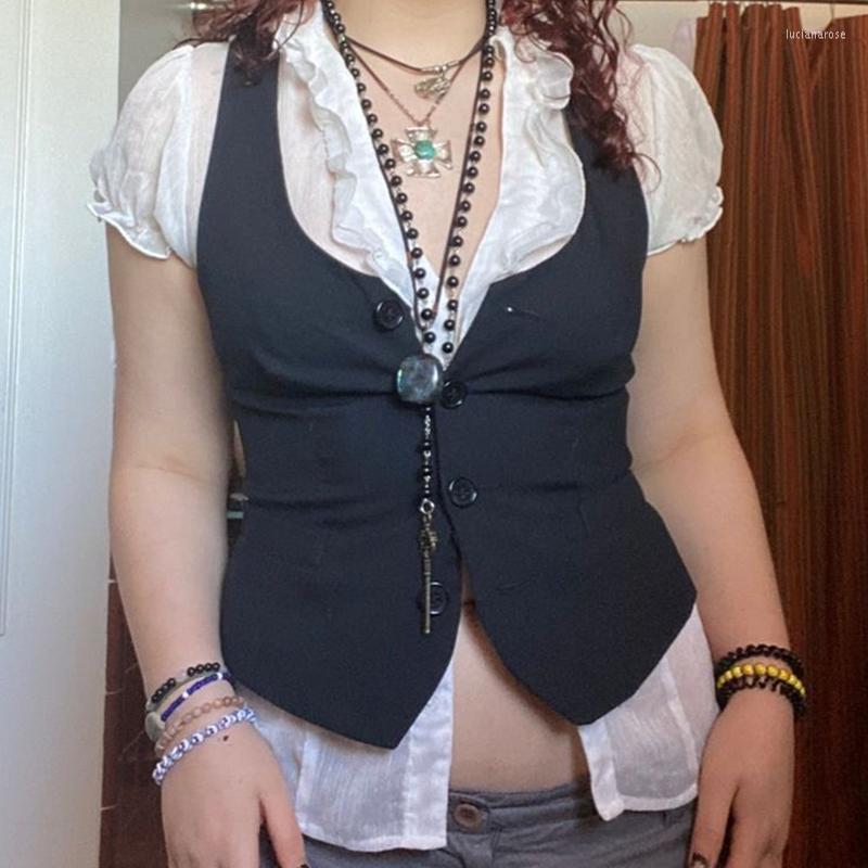 

Women' Vests Women Waistcoat Solid/Striped Streetwear Retro Style Top V-Neck Sleeveless Button Down Irregular Hem Corsets Oversized XXL Luc